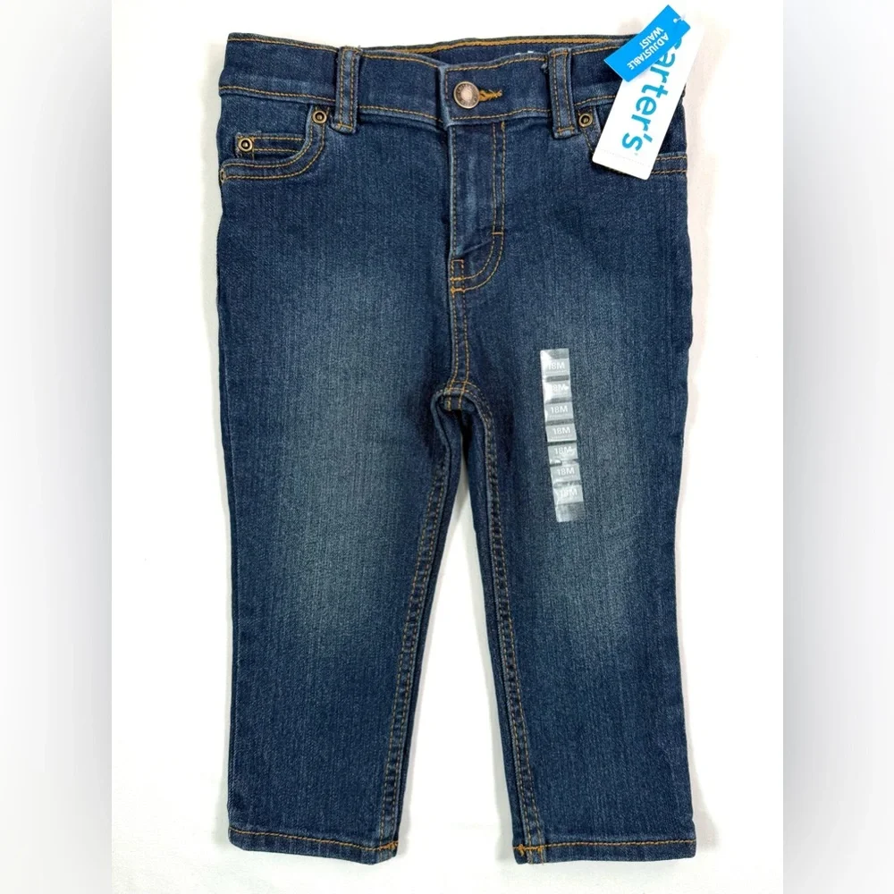 NWT CARTER’S Baby Straight Leg Jeans 18m Adjustable Waist Dark Blue Classic NEW